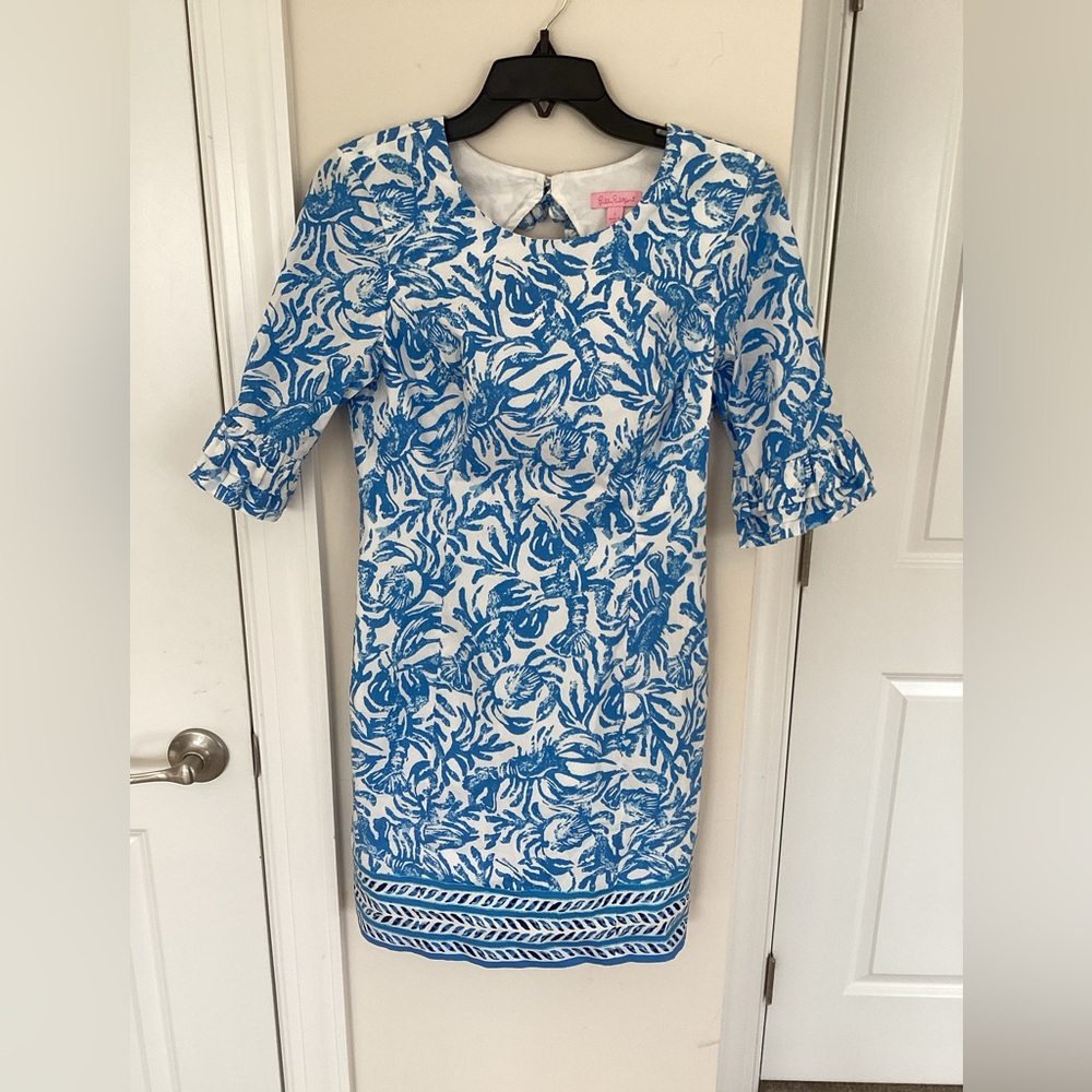 Lilly Pulitzer Fiesta On A Roll Engineered Lobster Stretch Poplin Ruffle Dress